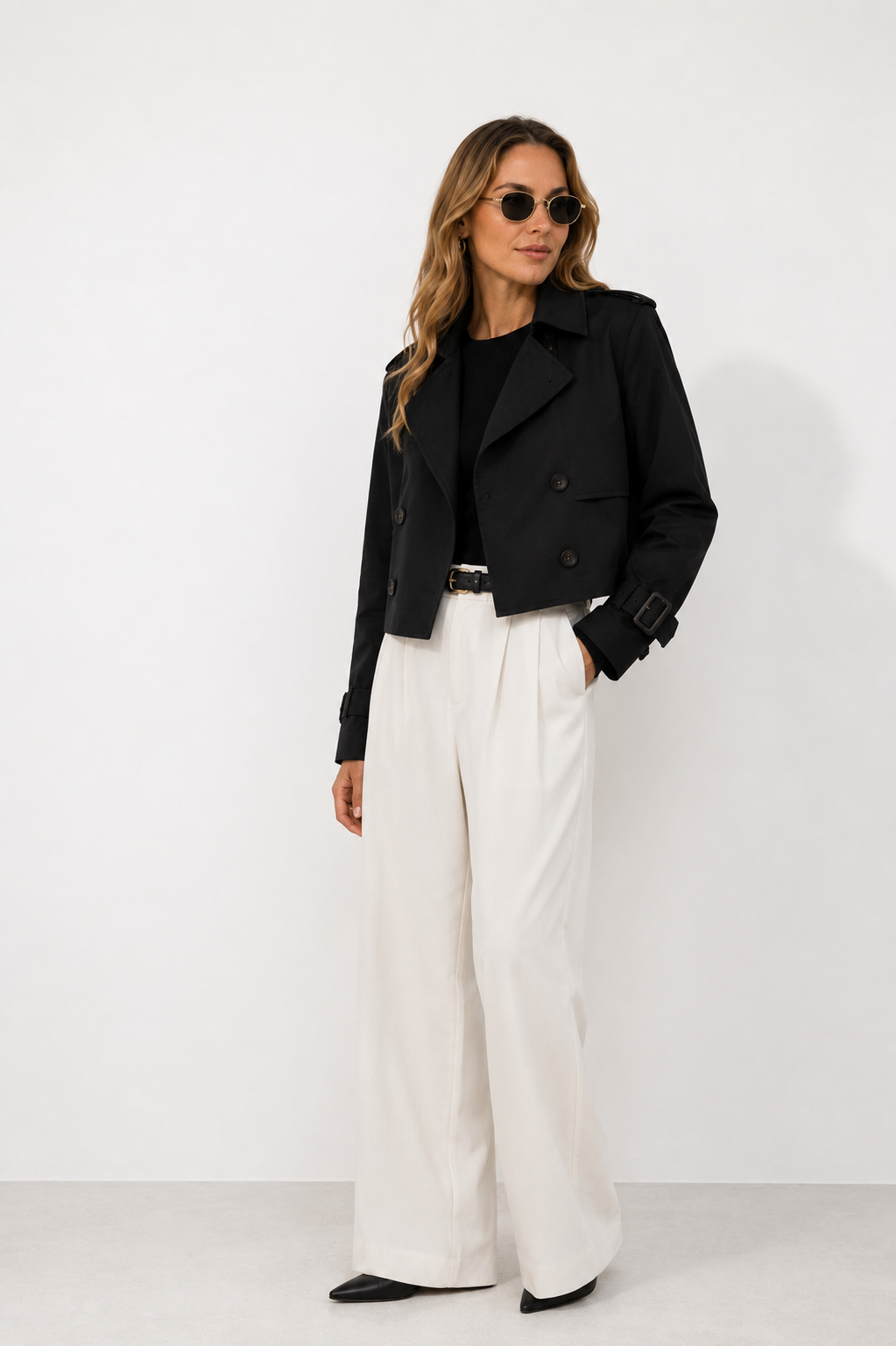 Cropped Double-Breasted Trench Jacket