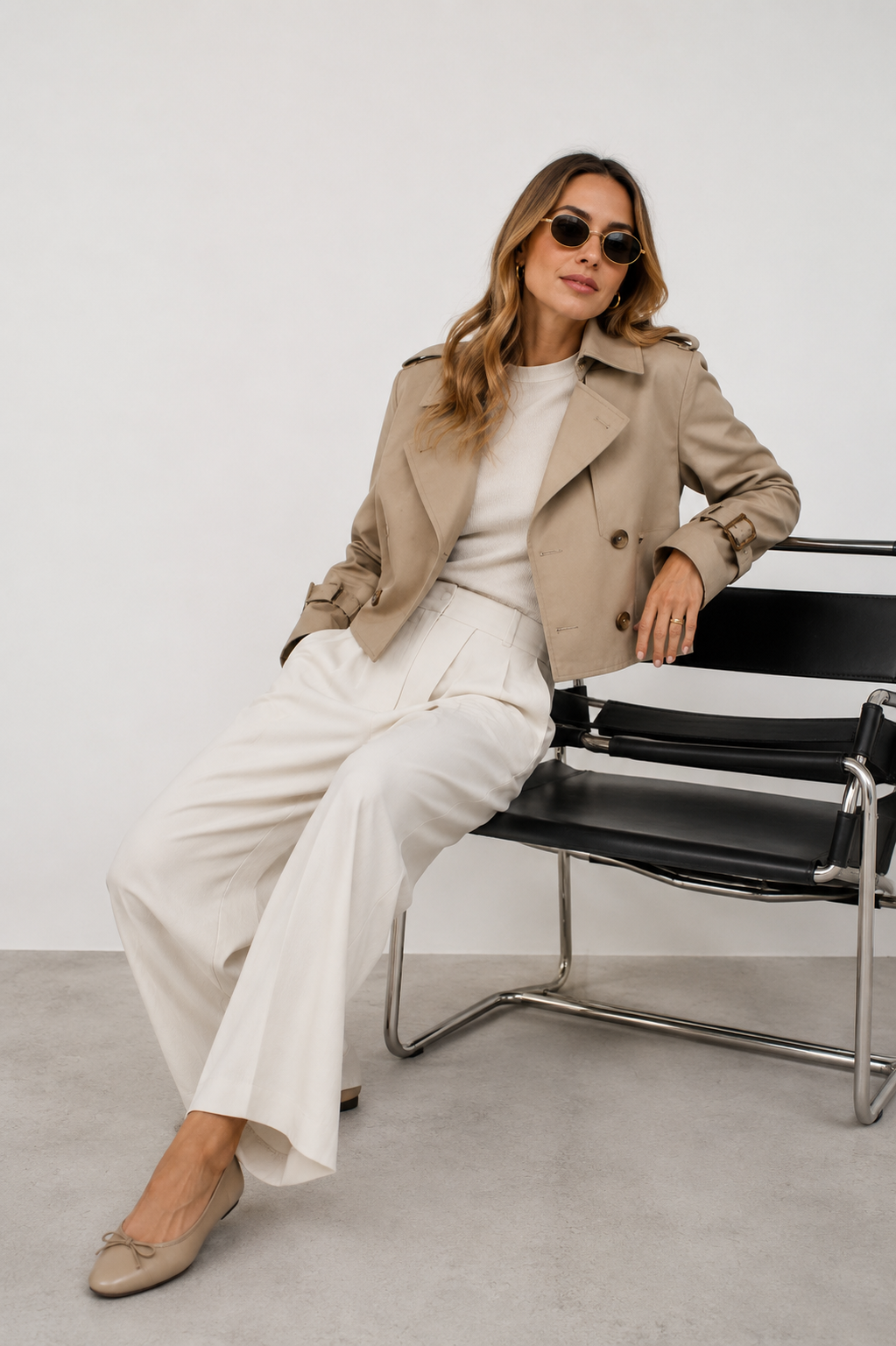 Cropped Double-Breasted Trench Jacket