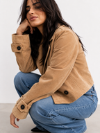 Cropped Suede-Effect Double-Breasted Jacket