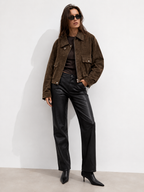 Cropped Utility Suede-Effect Jacket