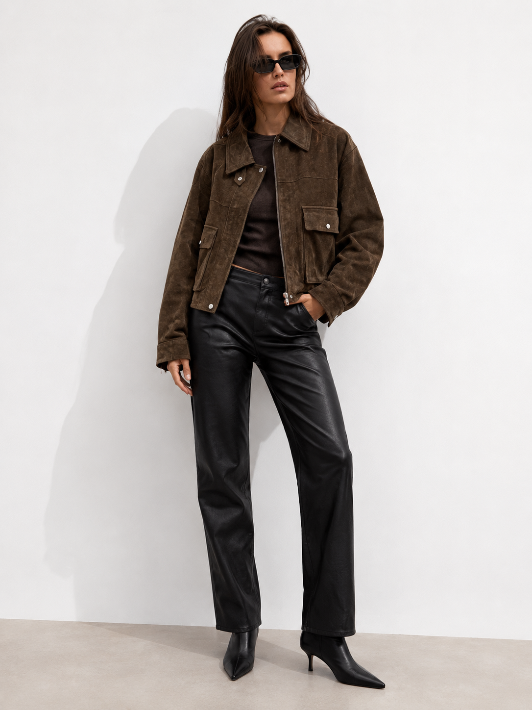 Cropped Utility Suede-Effect Jacket