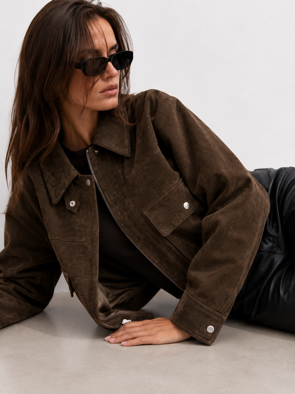 Cropped Utility Suede-Effect Jacket