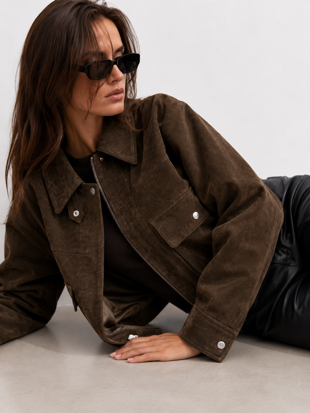 Cropped Utility Suede-Effect Jacket