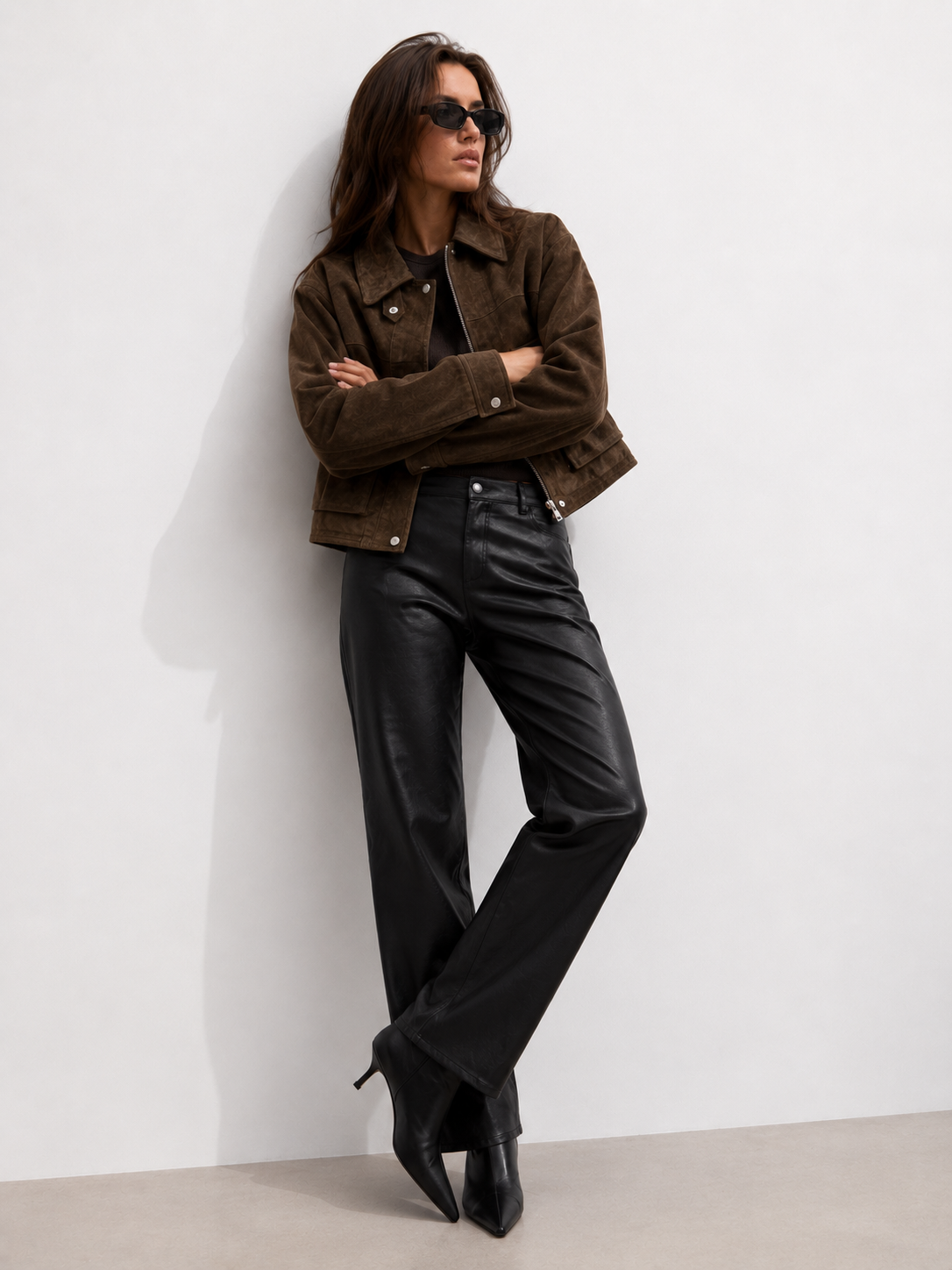 Cropped Utility Suede-Effect Jacket