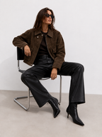 Cropped Utility Suede-Effect Jacket