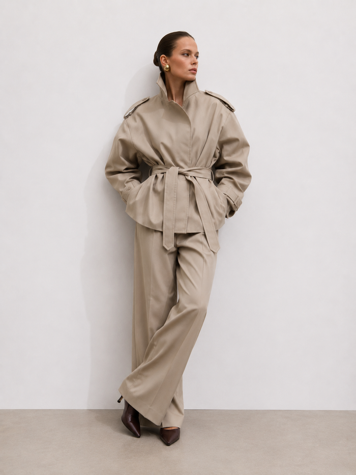 Belted Asymmetric Trench Jacket