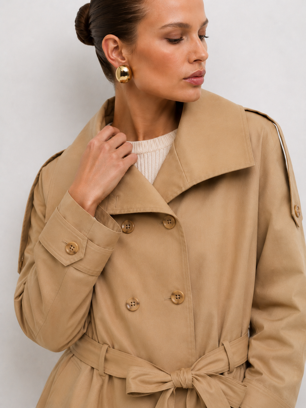 Short Double-Breasted Trench Jacket with Belt