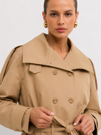 Short Double-Breasted Trench Jacket with Belt