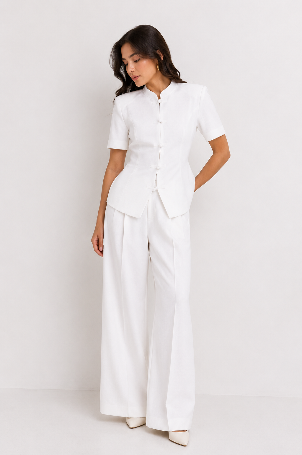 Mandarin-Collar Peplum Jacket
