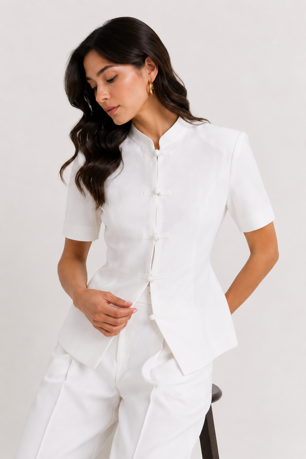 Mandarin-Collar Peplum Jacket