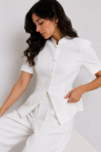 Mandarin-Collar Peplum Jacket