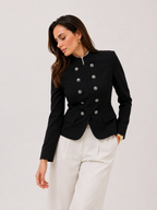 Cropped Double-Breasted Jewel-Button Blazer