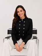 Cropped Double-Breasted Jewel-Button Blazer