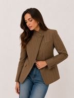 Pinstripe Cape-Shoulder Blazer