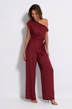 Draped Buckle One-Shoulder Co-ord Set