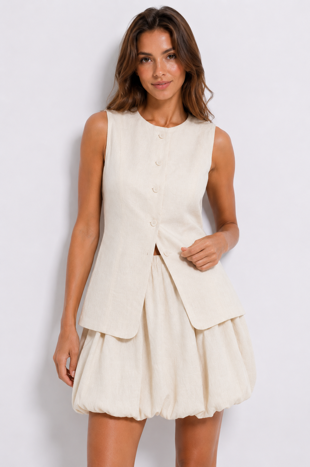 Linen Waistcoat and Bubble Skirt Co-ord