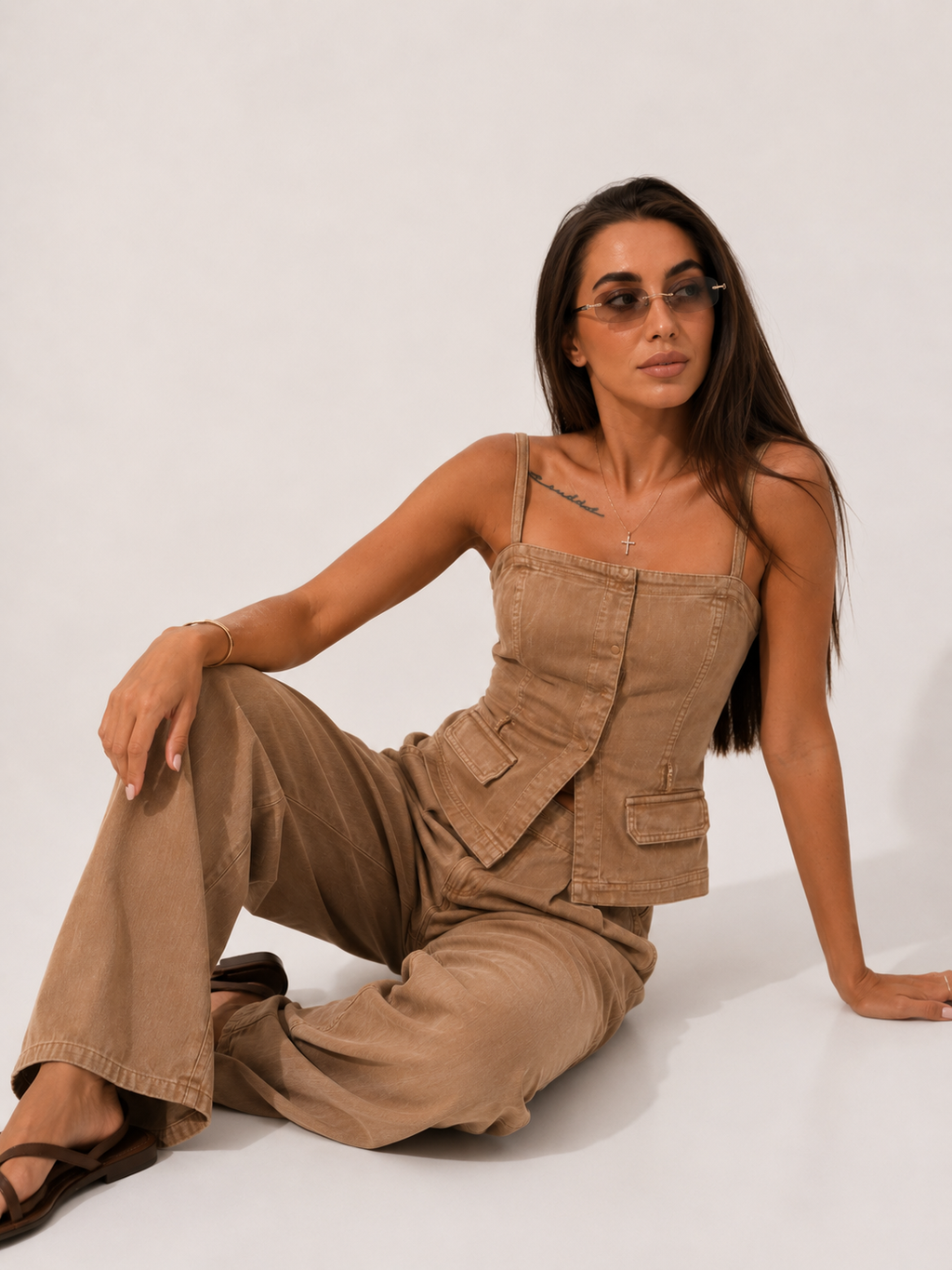 Panneled Denim Corset and Pleated Trouser Co-ord
