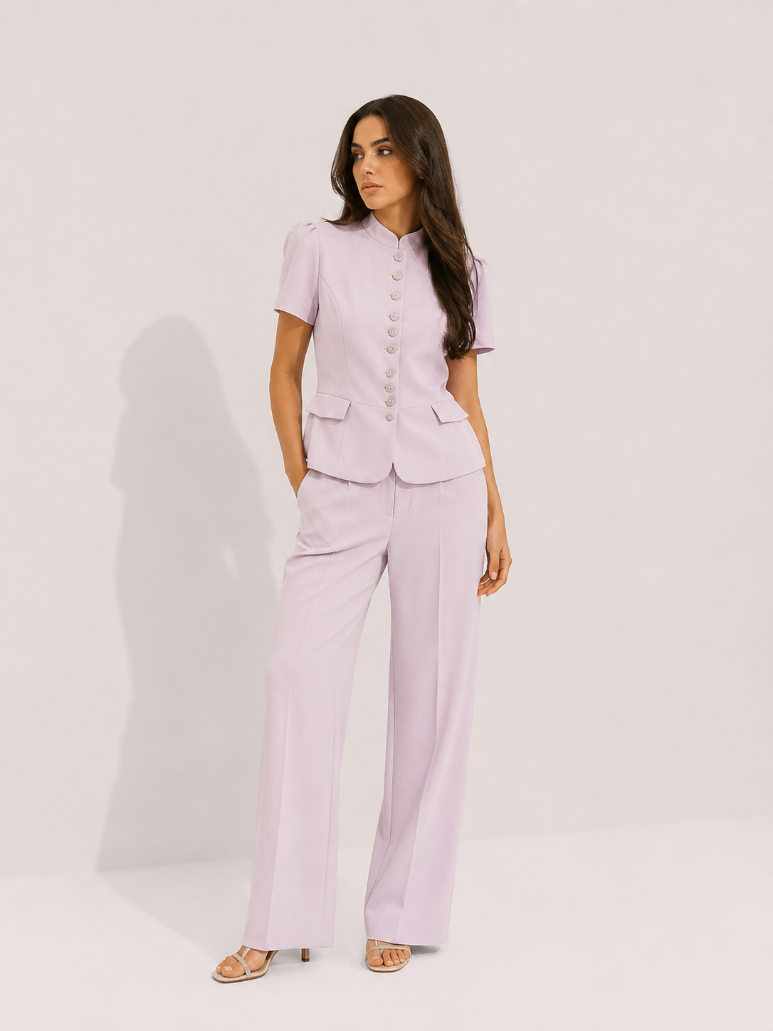Lavender Mandarin Collar Peplum Suit Set
