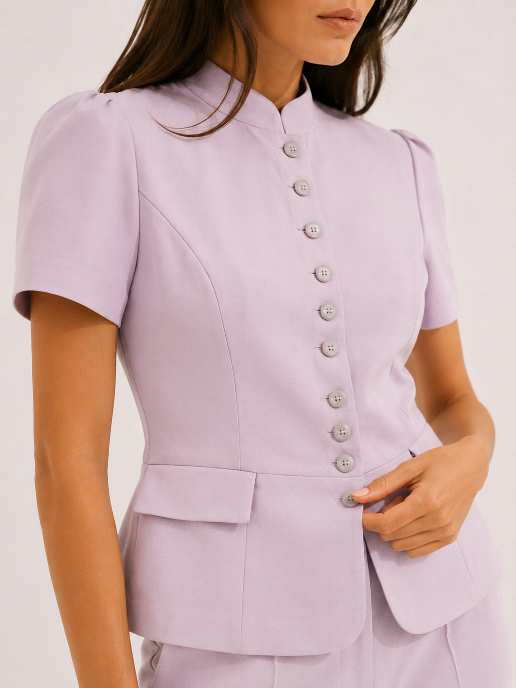 Lavender Mandarin Collar Peplum Suit Set