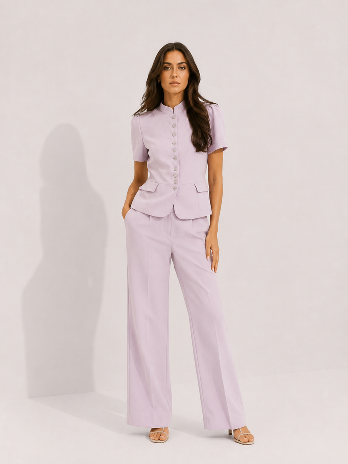 Lavender Mandarin Collar Peplum Suit Set