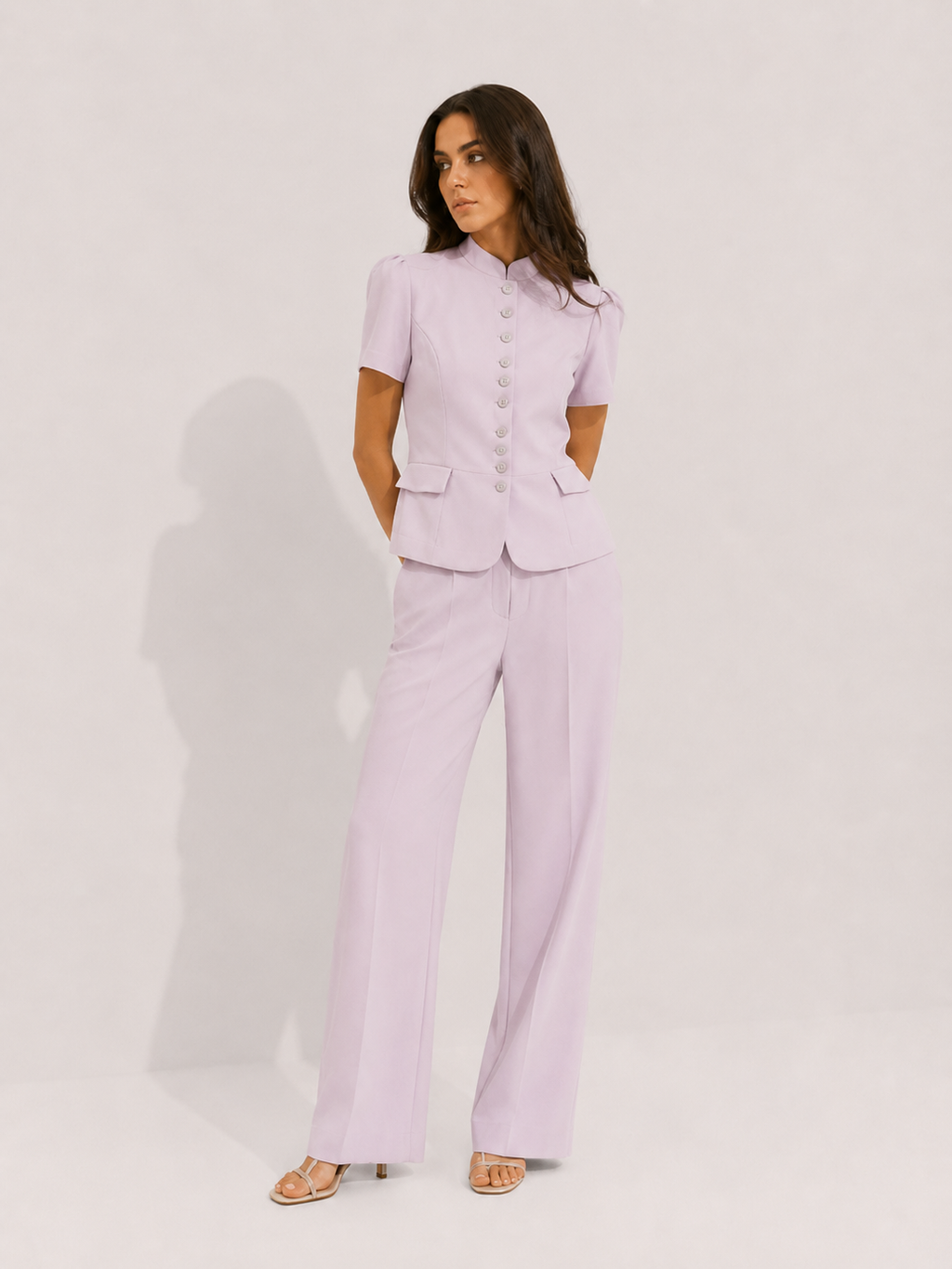 Lavender Mandarin Collar Peplum Suit Set