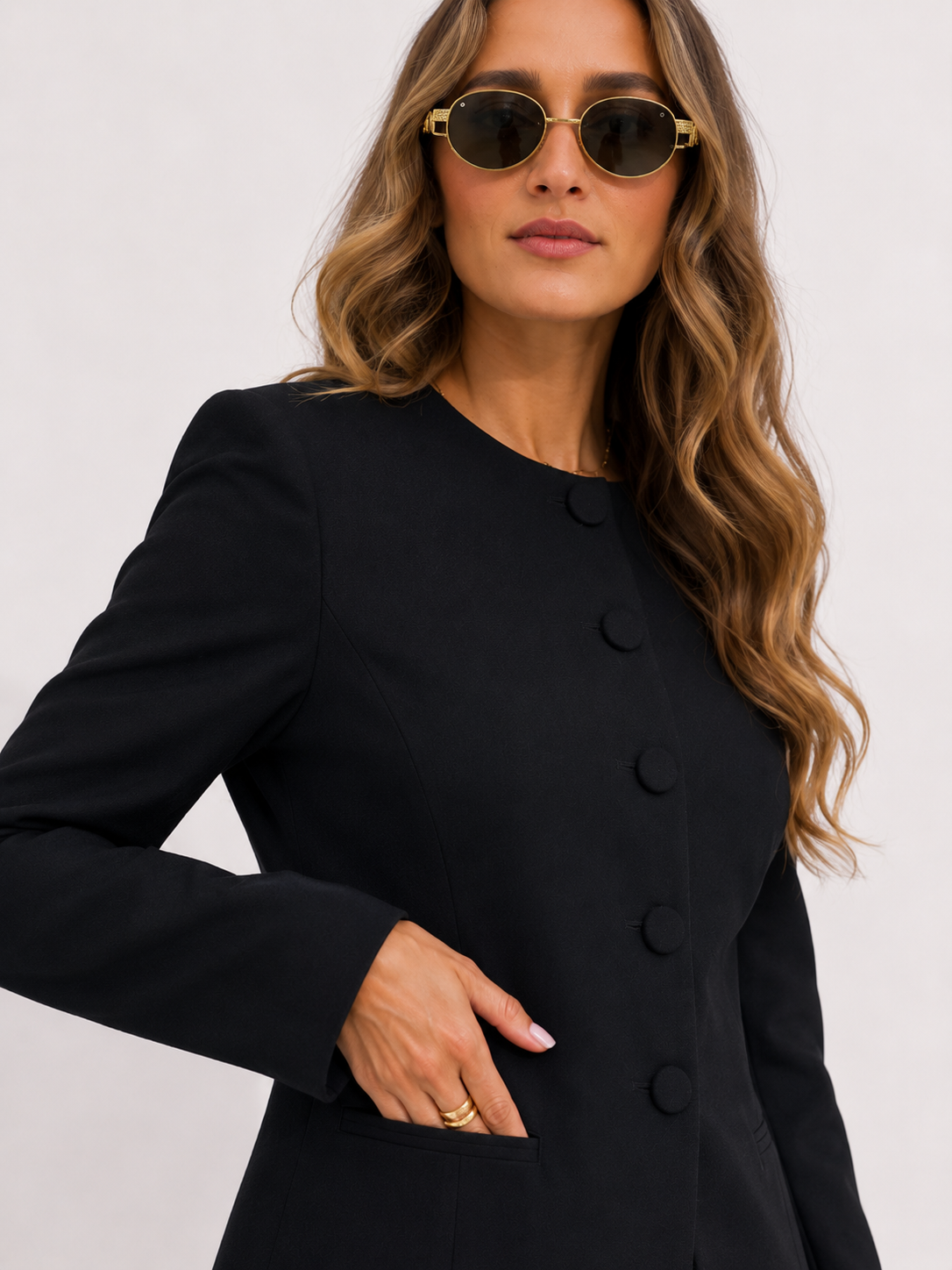 Collarless Tailored Blazer and Mini Skirt Co-ord