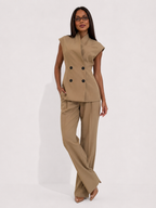 Sleeveless Double-Breasted Waistcoat and Tailored Trouser Co-ord