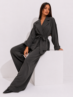 Satin Belted Kimono Jacket and Wide-Leg Trouser Set