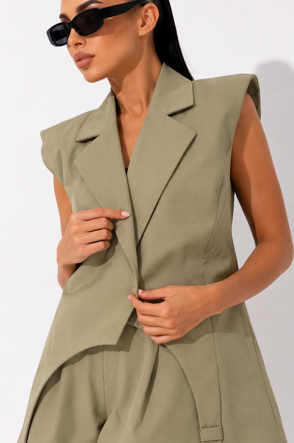 Sleeveless Asymmetric Waistcoat and Short Co-ord