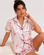 Satin-Finish Short Pyjama Set with Contrast Piping (ok)