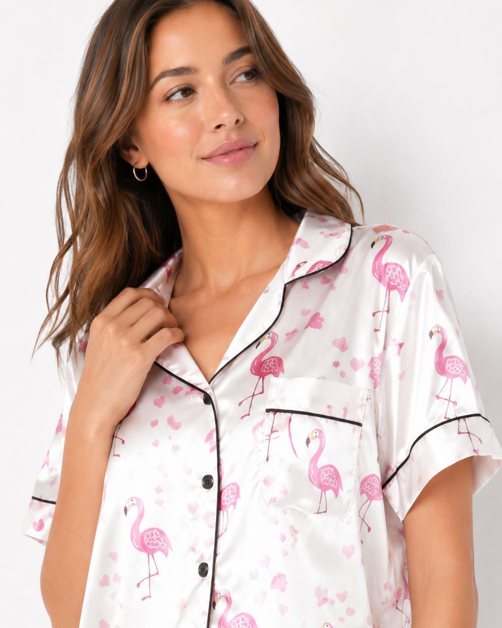 Satin-Finish Short Pyjama Set with Contrast Piping (ok)
