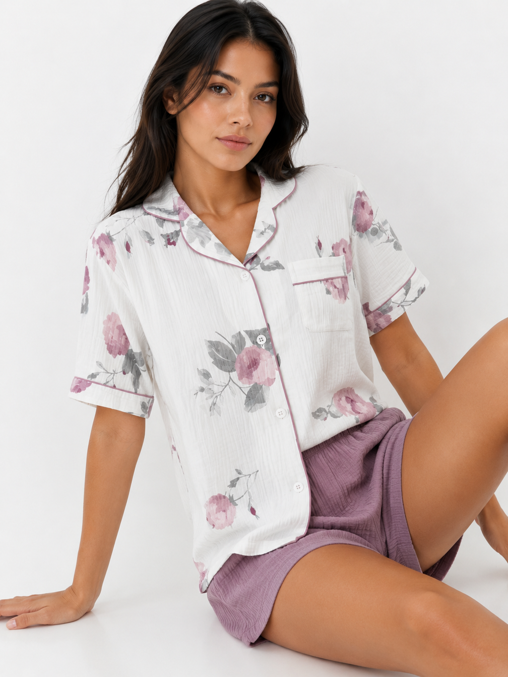 Muslin Pyjama Wardrobe Set - Mauve Rose & Grey Tones(ok)