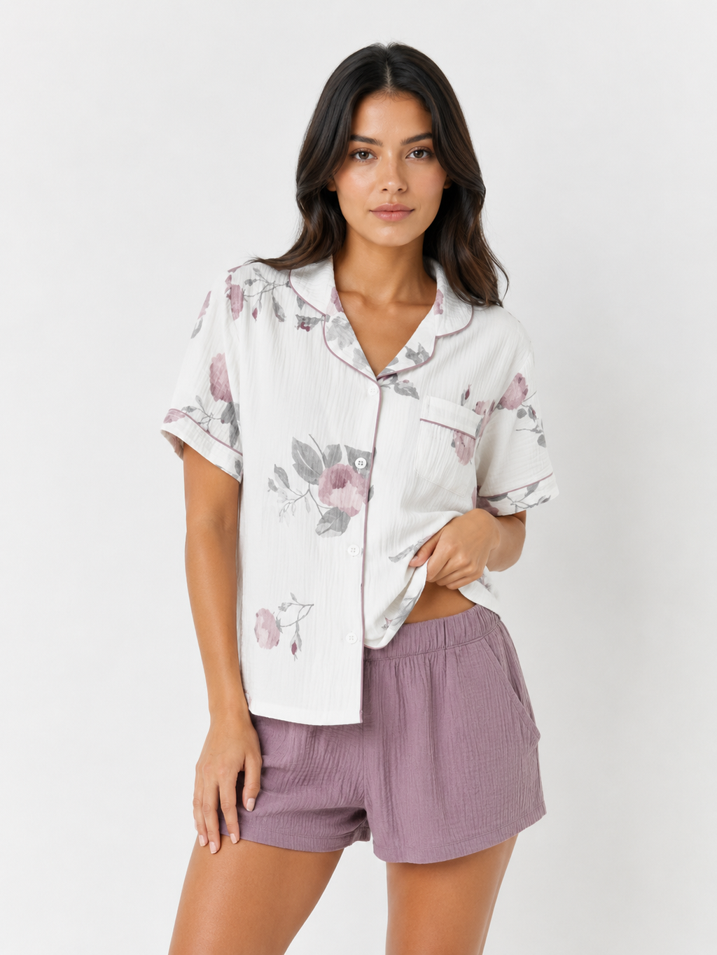 Muslin Pyjama Wardrobe Set - Mauve Rose & Grey Tones(ok)