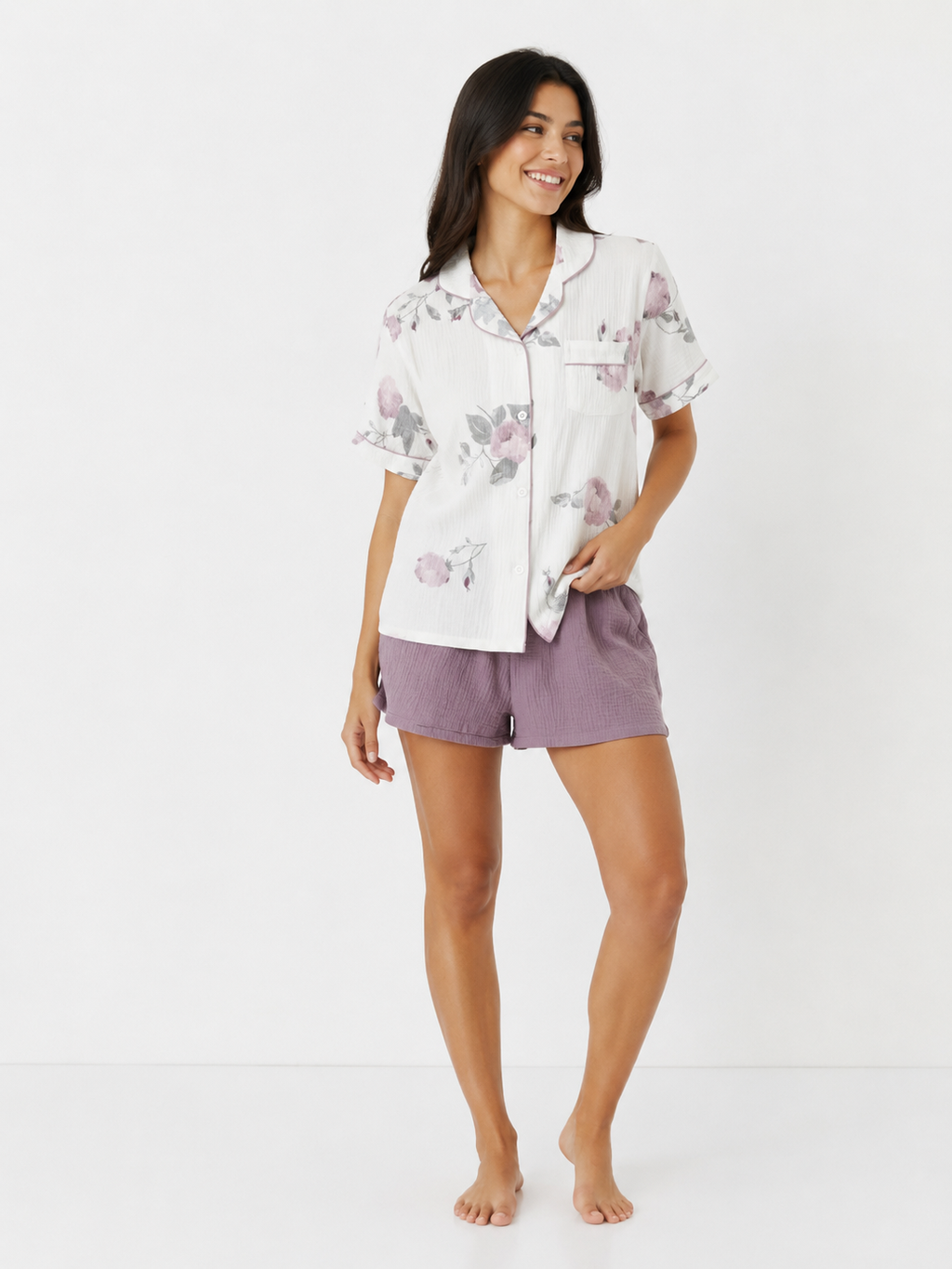 Muslin Pyjama Wardrobe Set - Mauve Rose & Grey Tones(ok)