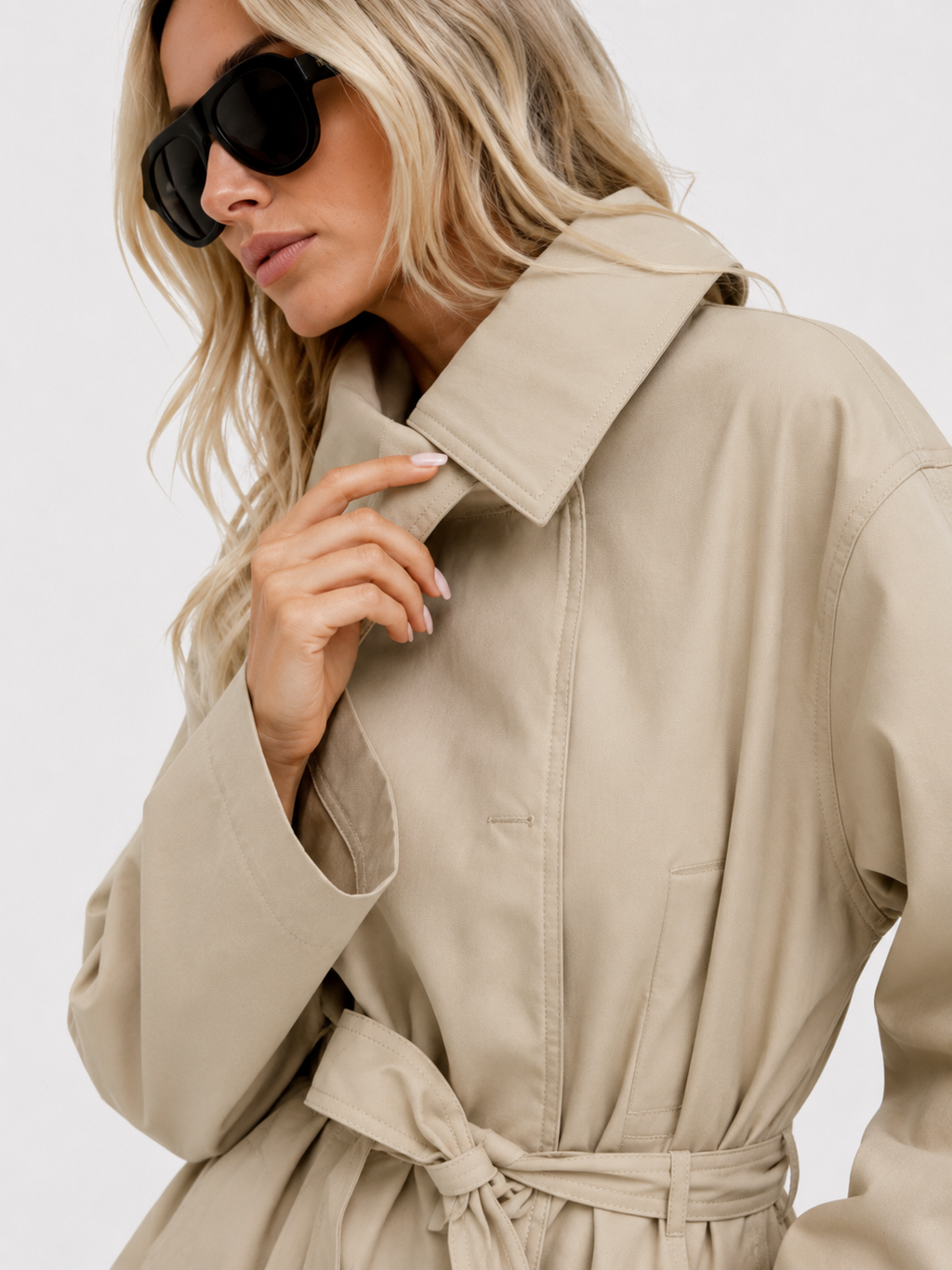 Oversized Belted High-Collar Trench Jacket