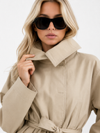 Oversized Belted High-Collar Trench Jacket