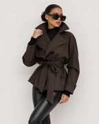 Wrap-Belt Cropped Trench Jacket