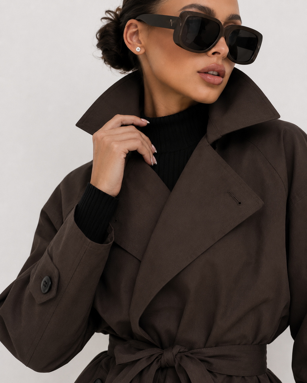 Wrap-Belt Cropped Trench Jacket