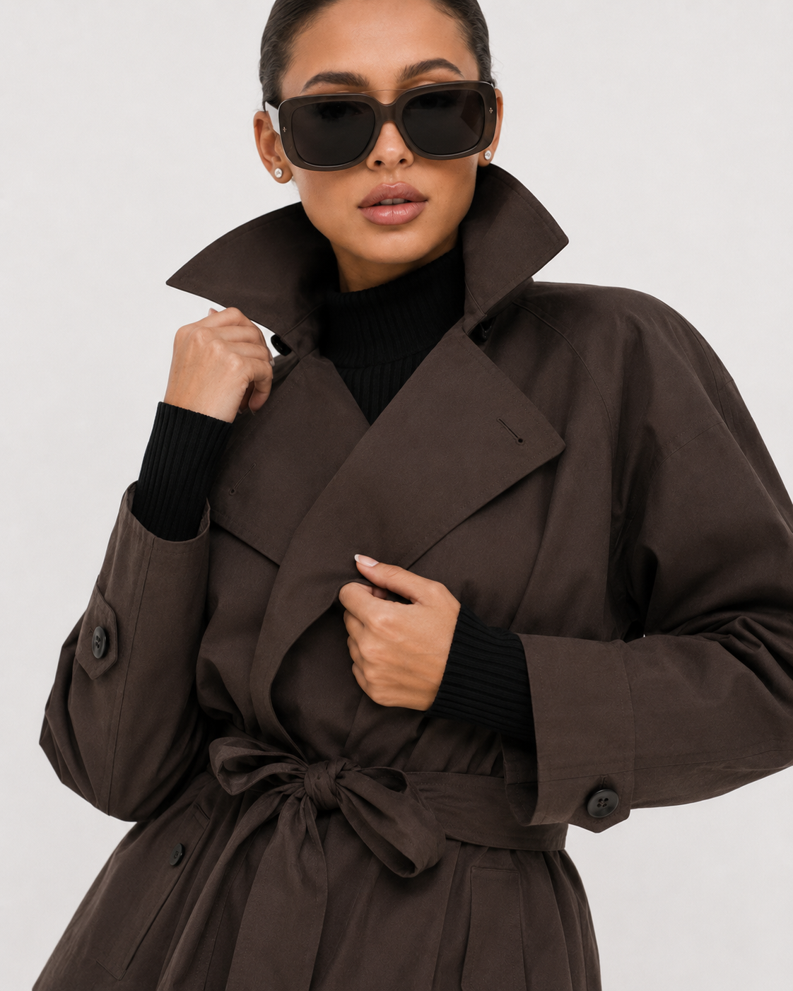 Wrap-Belt Cropped Trench Jacket