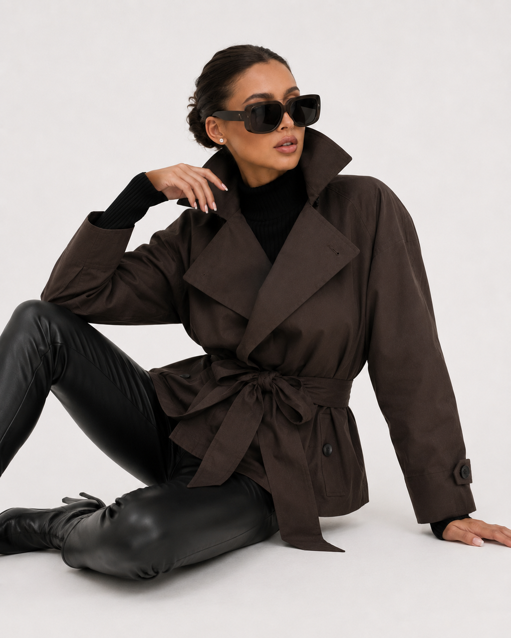 Wrap-Belt Cropped Trench Jacket