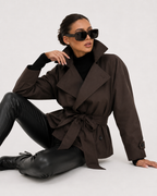 Wrap-Belt Cropped Trench Jacket