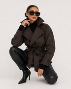 Wrap-Belt Cropped Trench Jacket