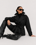 Wrap-Belt Cropped Trench Jacket