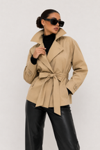 Wrap-Belt Cropped Trench Jacket