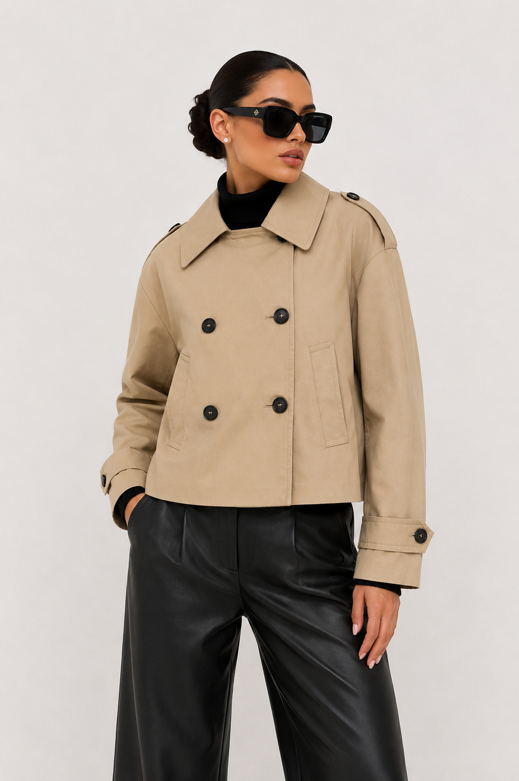 Cropped Double-Button Utility Jacket