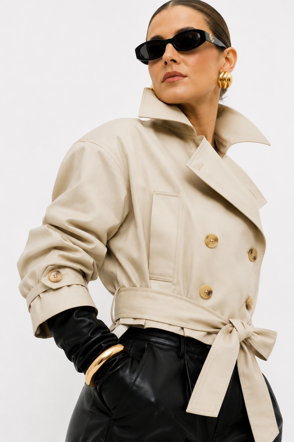 Statement Belted Cropped Trench Jacket