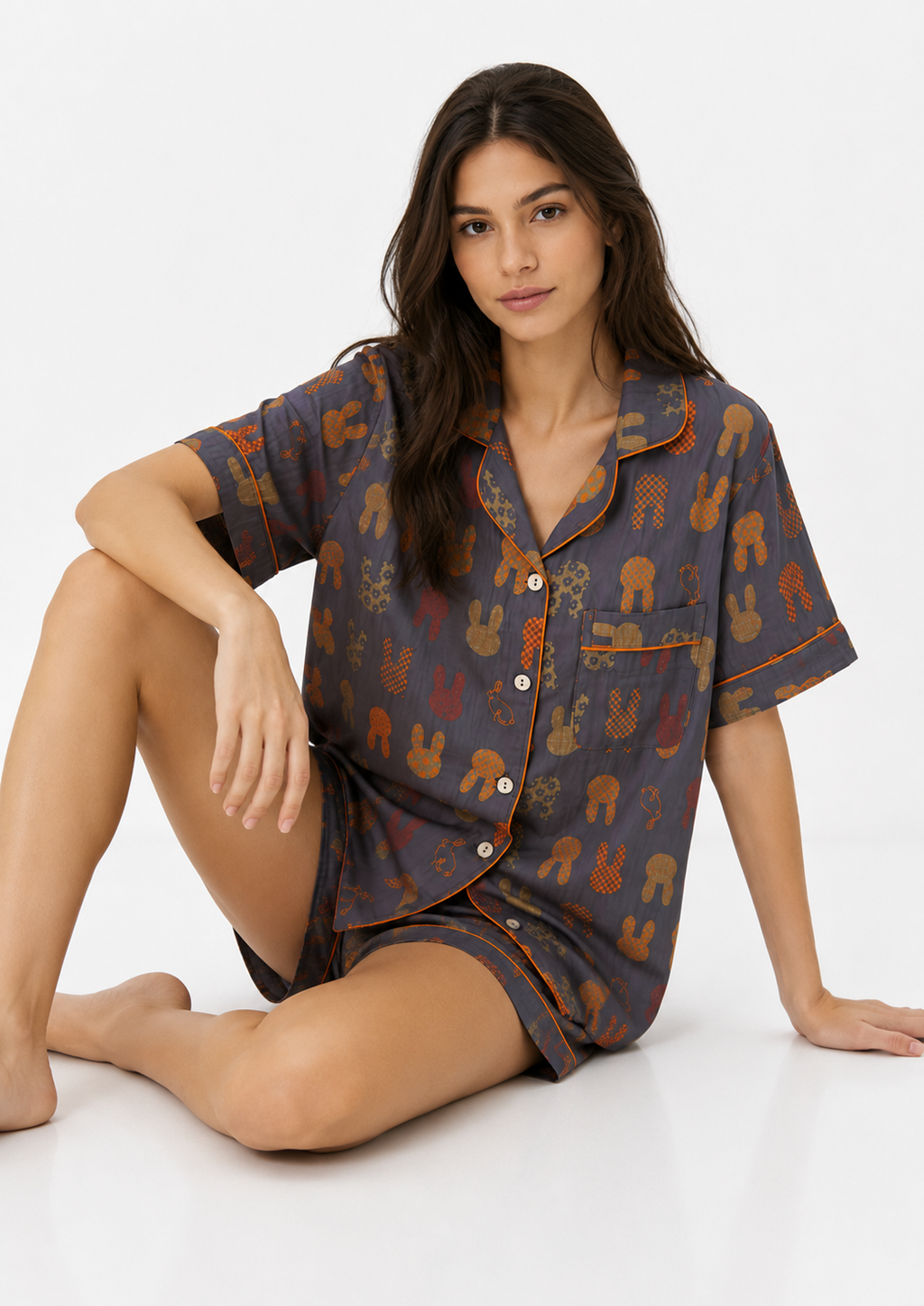 Textured Cotton-Gauze Short Pyjama Set with Fine Piping(ok)