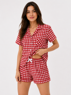 Textured Cotton-Gauze Short Pyjama Set with Ribbon Detail(ok)