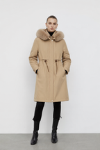 Plush-Collar Longline Parka Coat