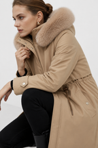 Plush-Collar Longline Parka Coat